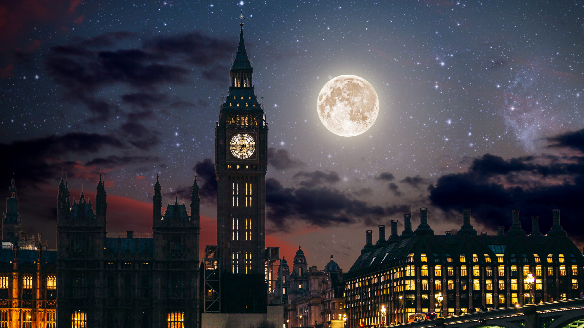 big ben at night with a full moon 